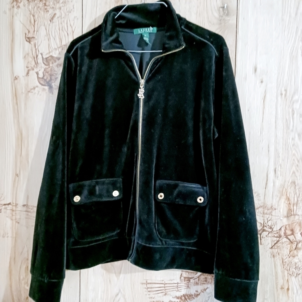 Lauren Ralph Lauren Black Velvet Zip Up Shacket